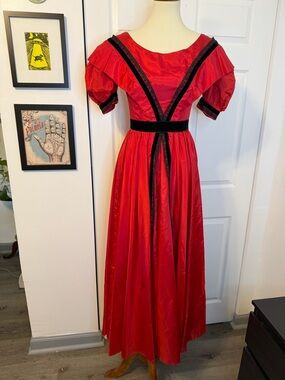 Vintage Red Dress with Black Trim